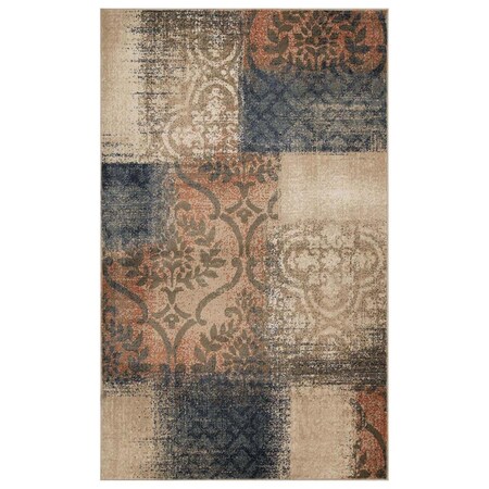 Palacedesigns 5 x 8 ft. Damask Distressed Stain Resistant Rectangle Area Rug - Navy & Salmon PA3111269